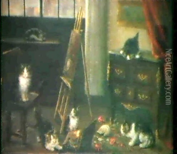Katzen Im Atelier Oil Painting - Friedrich Wilhelm Lucas