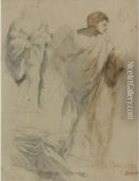 Etude De Figures Drapees (a Double Sided Drawing) Oil Painting - Edgar Degas