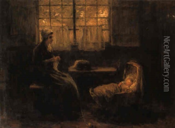 While Baby Sleeps Oil Painting - Jozef Israels