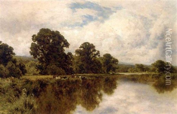 Sleeping Waters On The Thames, Near Pangbourne Oil Painting - Henry H. Parker