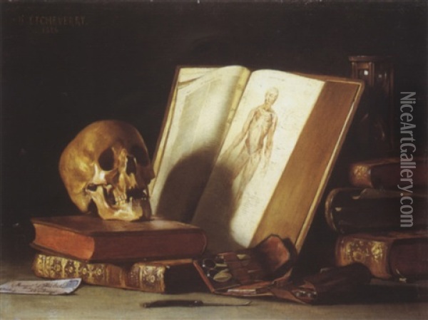 Nature Morte De La Medecine Oil Painting - Hubert-Denis Etcheverry