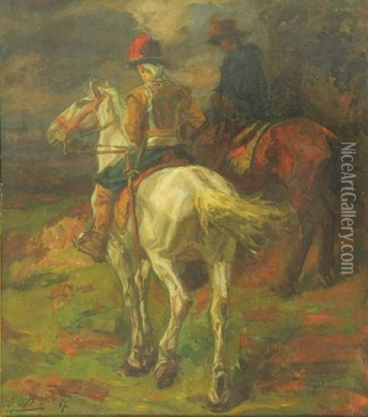 Two Horsemen Oil Painting - Johannes Hendricus Jurres