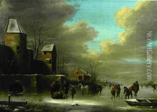 Village Sous Le Neige Oil Painting - Nicolaes Molenaer