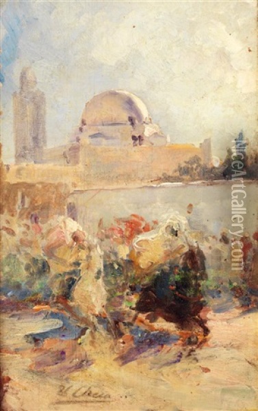 Cavaliers Devant La Mosquee Oil Painting - Ulpiano Checa Sanz