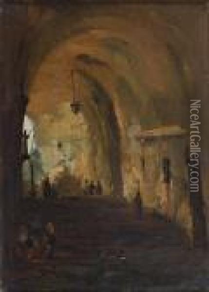 Halte Des Soldats Dans Un Refuge Naturel Oil Painting - Hubert Robert