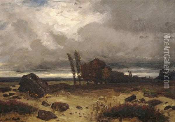 Regenlandschaft Im Harz Oil Painting - Adolf (Johann) Staebli