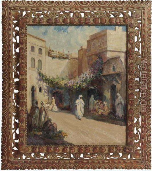 Scene Animee A Alger Oil Painting - Ralph Czikan