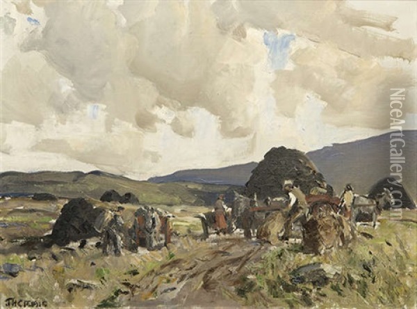 Loading The Turf, Co. Mayo Oil Painting - James Humbert Craig