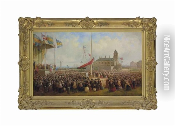 The Commemoration Of The Crimean War With The Presentation Of The Cannon At Seaham Oil Painting - Mark Thompson