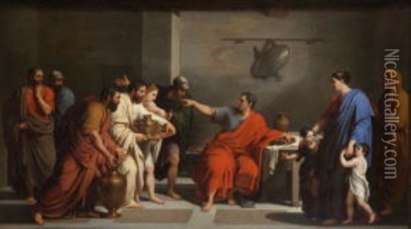 Marcus Curius Dentatus Weist Die Geschenke Der Samniter Zuruck Oil Painting - Jacques-Louis David