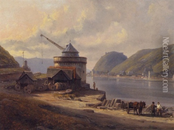 A Stone Cutting Mill On The Banks Of An Estuary Oil Painting - Jacques Francois Carabain