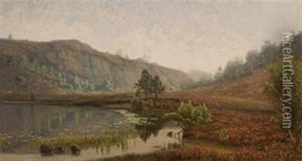 Sjoraak Over Sorlandsk Landskap Oil Painting - Amaldus Clarin Nielsen