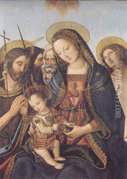 Vierge A L'enfant Avec Les Saint Jean-baptiste, Sebastien, Pierre Et Paul Oil Painting - Bernardino Betti Pinturicchio