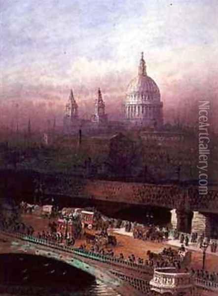 Blackfriars Bridge and St Pauls Oil Painting - Frederick E.J. Goff