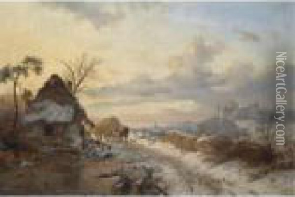 A Winter's Day Oil Painting - Frederik Marianus Kruseman