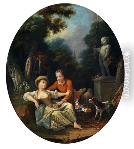 Ein Junges Paar Im Park Oil Painting - Jean Baptiste Huet