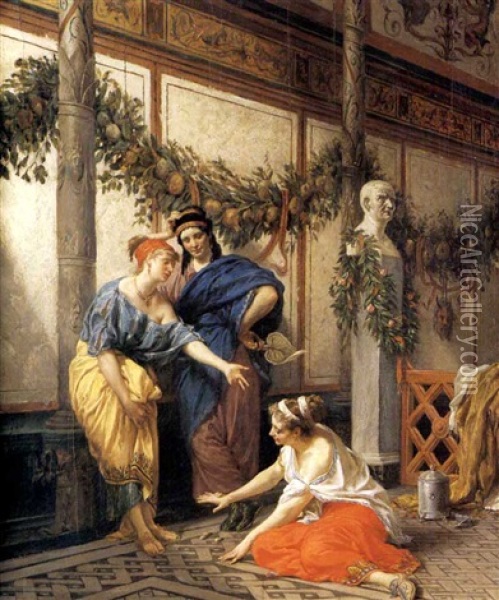 Scena Di Vita Romana Oil Painting - Cesare Mariani