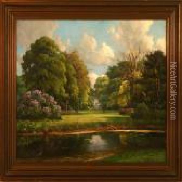 Summer Day Atfrederiksberg Garden In Copenhagen Oil Painting - Hans Hilsoe