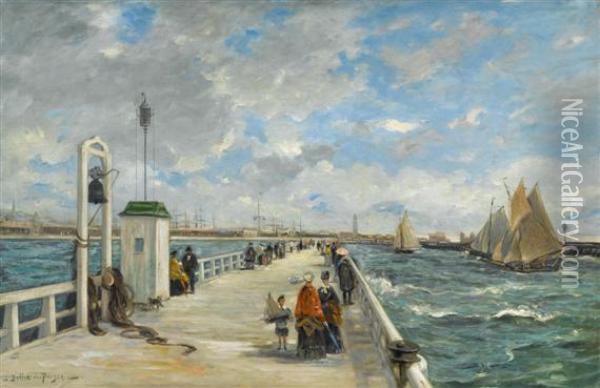 Promenade Oil Painting - Jean-Pierre J.Alfred Bellet Du Poisat