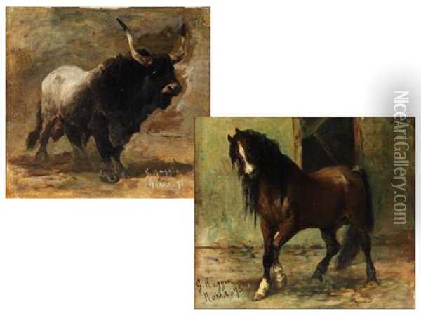 Pferd Und Bulle (pair) Oil Painting - Giuseppe Raggio