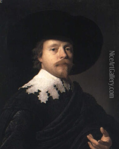 Portrait Of A Gentleman In A Black Coat Oil Painting - Gerrit Van Honthorst