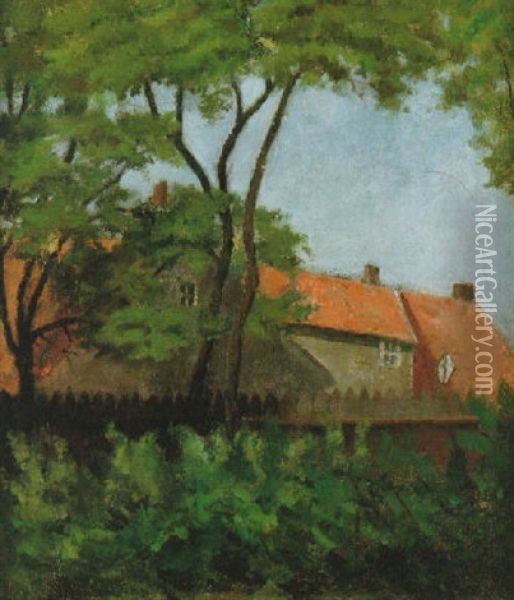 Granngarden Vid Magle St. Kyrkogatan I Lund Oil Painting - Carl Fredrik Hill