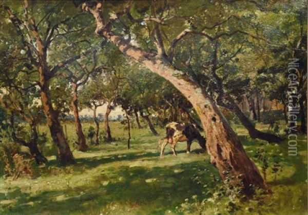 Garden With Trees Oil Painting - Julius Jacob the Younger