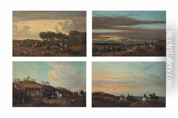 Scenes De Chasse Au Faucon (4 Works) Oil Painting - Henri d'Ainecy Montpezat