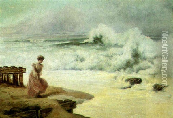 A Lady On The Shore Oil Painting - Carl Kahler