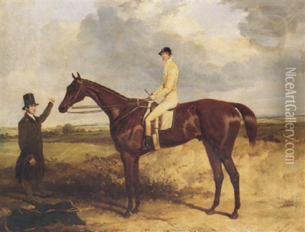 Eagle With Jockey Up And Trainer Oil Painting - Harry Hall