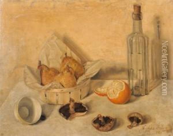 Still Life With A Basket Of Pears Oil Painting - Hilda Ward