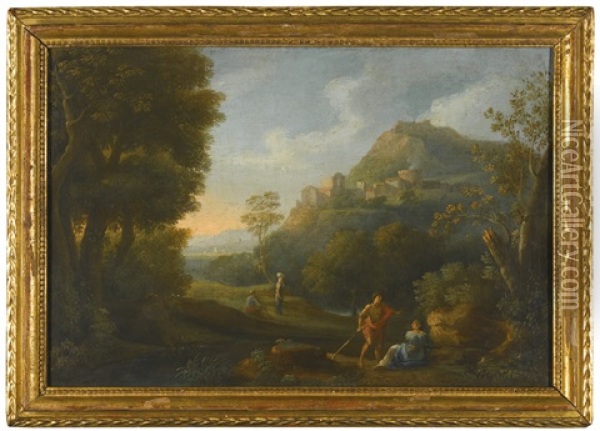 A Classical Landscape With Figures Resting In The Foreground Oil Painting - Jan Frans van Bloemen