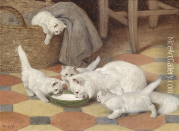 Katzenfamilie Oil Painting - Arthur Heyer