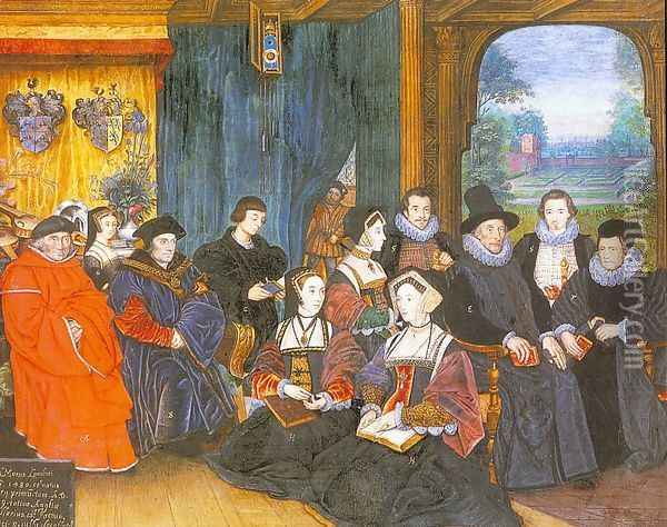 Graphic Sir Thomas More with his Family 1593 Oil Painting - Rowland Lockey