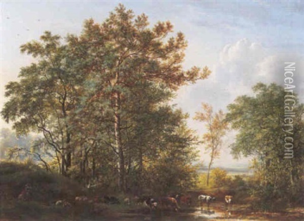 Landschap Me Koeien Oil Painting - Pieter Gerardus Van Os