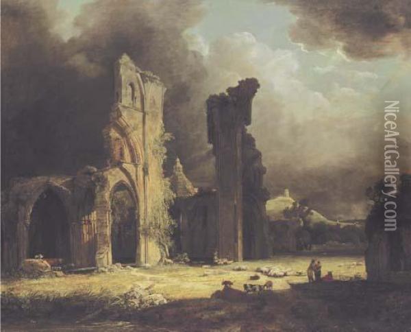 The Ruins Of Glastonbury Abbey Oil Painting - George Arnald