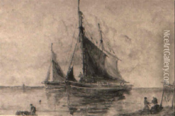 Fishing Boats In An Estuary Oil Painting - William Joseph J. C. Bond