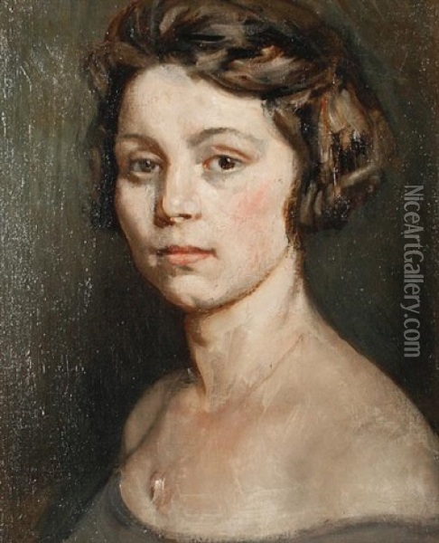 Portrait Study Of The Artist's Wife, Yvonne Oil Painting - William Crampton Gore