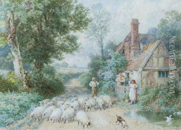 A Sunny Cottage Oil Painting - Myles Birket Foster