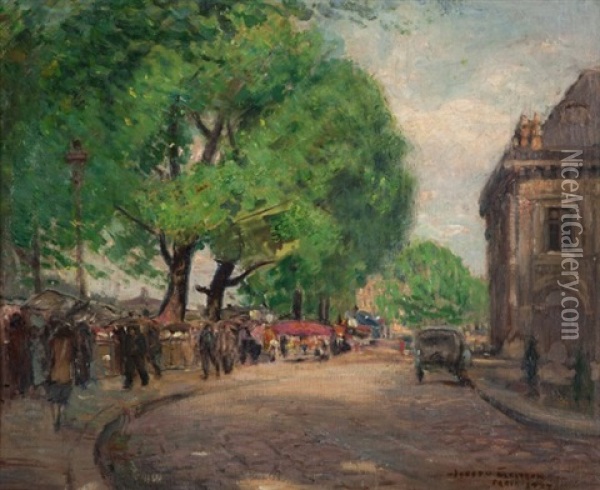 Parisian Street Scene Near The Seine Oil Painting - Joseph Kleitsch