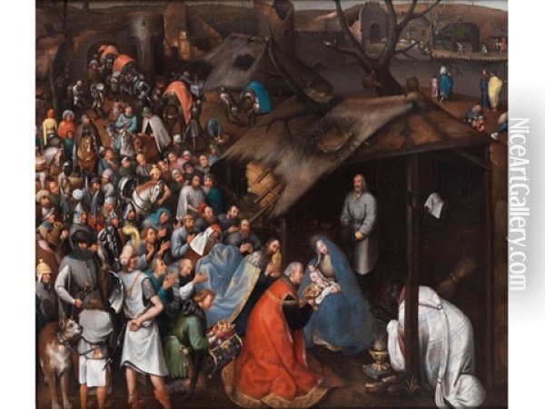 Anbetung Des Kindes In Betlehem Oil Painting - Pieter Brueghel the Younger