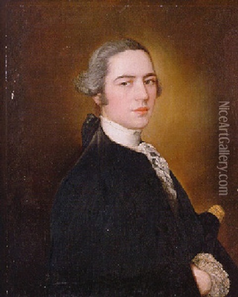 Portrait Of Thomas Linley, Jr., In A Black Coat And White Cravat Oil Painting - Thomas Gainsborough