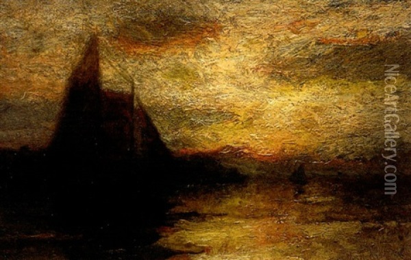 Sailboat At Sunset Oil Painting - Frank Knox Morton Rehn