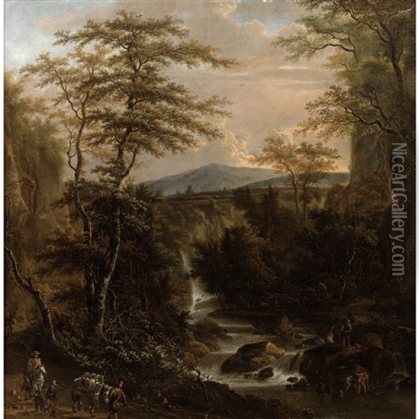 Paysage A La Cascade Oil Painting - Adriaen Hendricksz. Verboom