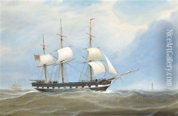 The Eliza Stewart Under Reduced Sail In The Channel Off The Eddystone Lighthouse Oil Painting - William Clark