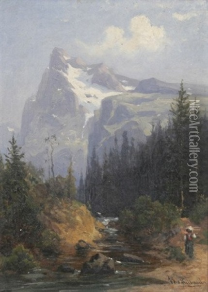 Gebirgsbach In Den Osterreichischen Alpen Oil Painting - Franz Xaver Von Riedmuller