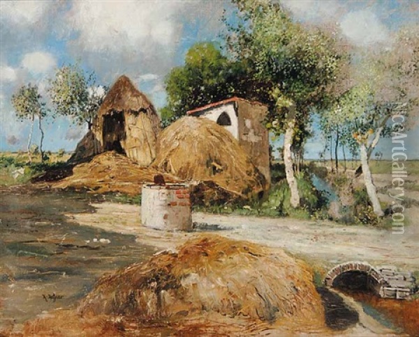 Untitled - Old European Farm Oil Painting - Karl Heffner