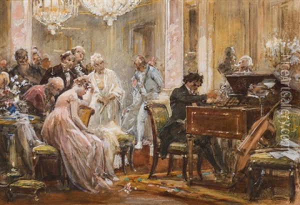 Beethoven At The Piano Oil Painting - Julius Schmid