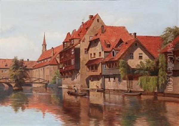 Kanal I Nurnberg Oil Painting - August Fischer