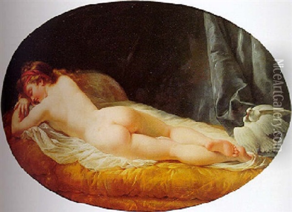 Venus Sleeping On A Bed Seen From The Rear With Two Doves Oil Painting - Jean Baptiste Huet